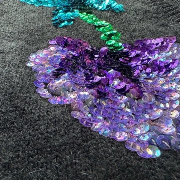 Work In Progress Vintage Sequin Floral Cardigan Black Women's Silk Angora Blend - Picture 10 of 10